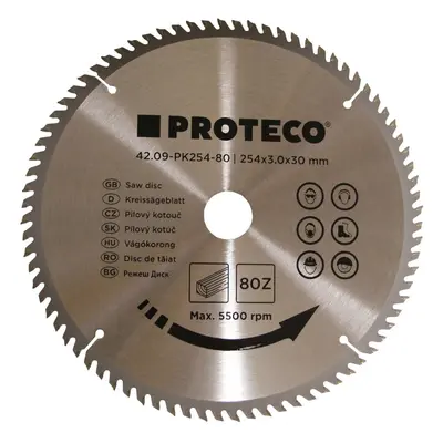 PROTECO 09-PK254-80 kotouč pilový SK 254x3.0x30 80z + redukce 30/20 mm