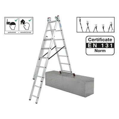 PROTECO 10.66-S-3-07-KR žebřík trojdílný 3x7 s úpravou na schody 195/310/420 cm