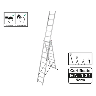 PROTECO 10.66-3-09-KR žebřík trojdílný univerzální 3x9 250/390/530 cm