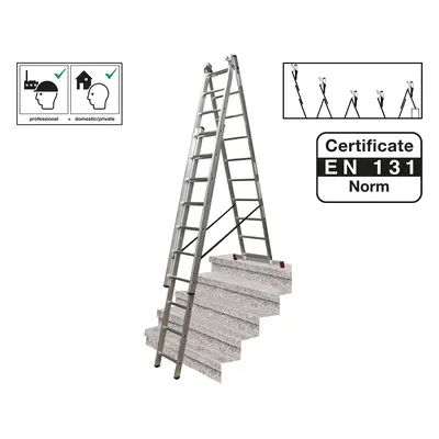 PROTECO 10.66-S-3-10-KR žebřík trojdílný 3x10 s úpravou na schody 285/448/615 cm