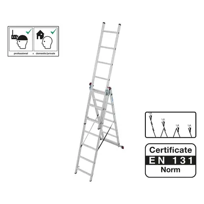 PROTECO 10.66-3-07-KR žebřík trojdílný univerzální 3x7 195/310/420 cm