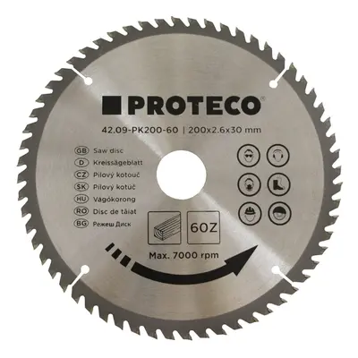 PROTECO 09-PK200-60 kotouč pilový SK 200x2.6x30 60z + redukce 30/20 mm