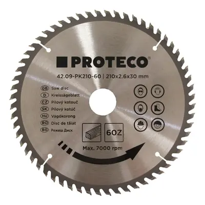 PROTECO 09-PK210-60 kotouč pilový SK 210x2.6x30 60z + redukce 30/20 mm