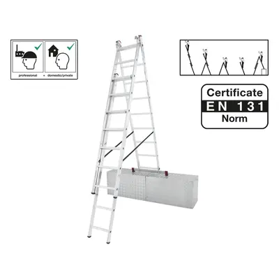 PROTECO 10.66-S-3-09-KR žebřík trojdílný 3x9 s úpravou na schody 250/390/530 cm