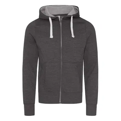 Unisex mikina kontrastní na zip Just Hoods - dřevěné uhlí šedé