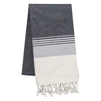 Pruhovaný sarong s třásněmi Fouta - pruhovaná tmavě šedá / světle šedá