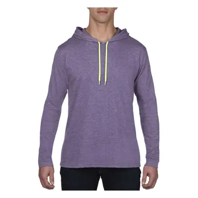 Pánská lehká mikina / tričko Hooded - purpurová žíhaná / neonově žlutá