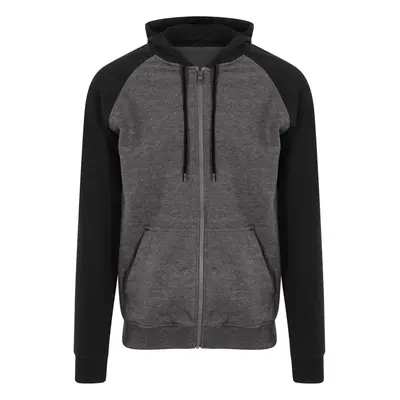 Unisex dvoubarevná mikina na zip Just Hoods - dřevěné uhlí šedé / tryskáčově černá