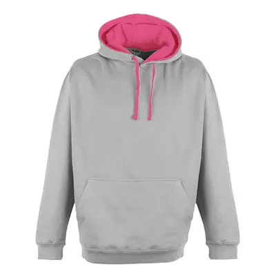 Unisex zářivá mikina Just Hoods - šedá žíhaná / elektrická růžová