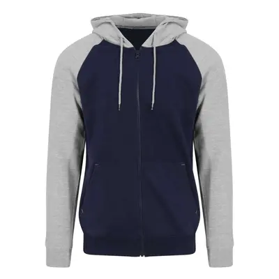 Unisex dvoubarevná mikina na zip Just Hoods - Oxford námořnická modrá / šedá žíhaná