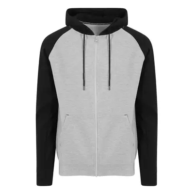 Unisex dvoubarevná mikina na zip Just Hoods - šedá žíhaná / tryskáčově černá