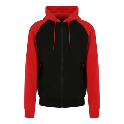 Unisex dvoubarevná mikina na zip Just Hoods - tryskáčově černá / ohnivá červená