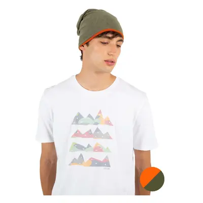 Pletená čepice BEANIE - světlý khaki melír / podzimní oranžová