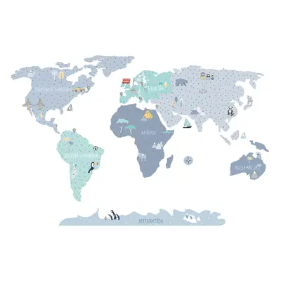 Pastelowe Love Dětské nástěnné samolepky MAPA SVĚTA modré Zvolte rozměr: L, Zvolte jazyk: Sloven