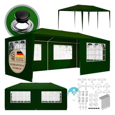 Párty stan Rimini 3x6 m - boční stěny + oblouková okna - zelená