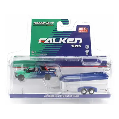 Greenlight Ford usa F-150 Pick-up With Aerovault Trailer Falken Tires 2017 1:64 Zelená Modrá