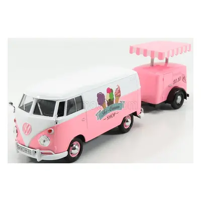 Motor-max Volkswagen T1 Type 2 Van Ice Cream With Trailer 1962 1:24 Bílá Růžová