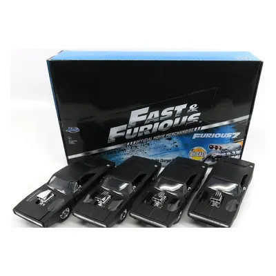 Jada Dodge Set 4x Dom's Dodge Charger R/t 1970 - Fast & Furious 7 1:24 Matt Black