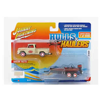 Johnny lightning Chevrolet Stepside Pick-up With Trailer And Boat 1965 1:64 Beige Black