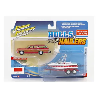 Johnny lightning Chevrolet Caprice With Trailer And Boat 1973 1:64 Red Wood