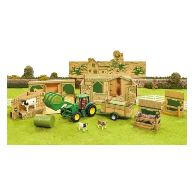 Britains Accessories Diorama Farm Building With Tractor John Deere And Trailer 1:32 Zelená Žlutá