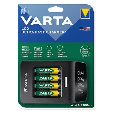 VARTA LCD Ultra Fast 15min charger + 4xAA 2400 mAh + adaptér 12V