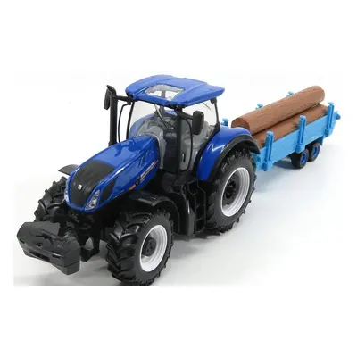 Bburago New holland T7hd Tractor With Trailer Trunk Transport - Trasporto Tronchi 1:32 Blue