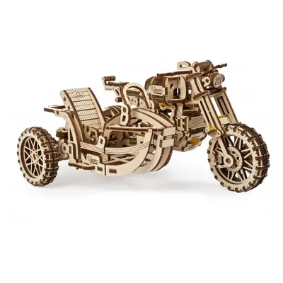 Ugears 3D dřevěné mechanické puzzle UGR-10 Motorka (scrambler) s vozíkem