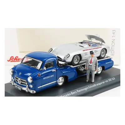 Schuco Mercedes benz Racing Car Transporter Truck Rennwagen 1955 With 300 Slr Spider 1:43 Modrá 