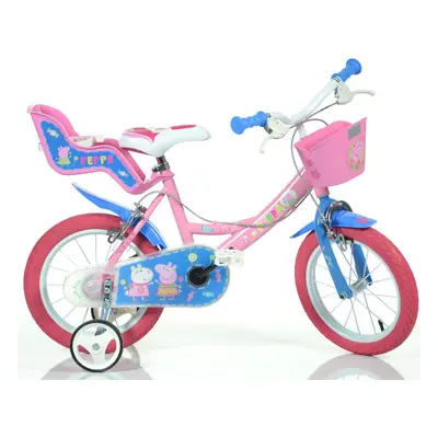 DINO Bikes - Dětské kolo 14" Pepa Pig se sedačkou a košíkem