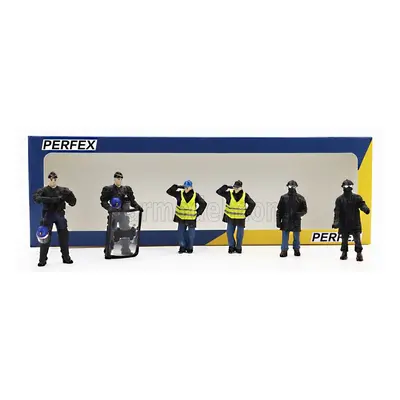 Perfex Figures Set 6x Police Gendarmes & Manifestants Gilets Jaunes Yellow Paris 1:43 Černá Modr