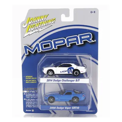 Johnny lightning Dodge Set 2x Challenger R/t 2014 + Viper Srt10 2008 1:64 Modrá Bílá