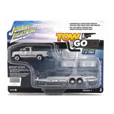 Johnny lightning Ford usa Ranger Pick-up 1983 With Trailer Car Transporter 1:64 Silver