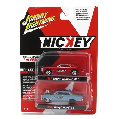 Johnny lightning Chevrolet Set 2x Camaro 1967 + Nova 1964 1:64 Světle Modrá Červená