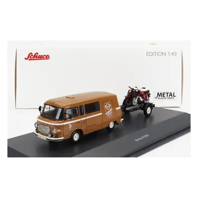 Schuco Barkas B1000 Van Werkstatt Service 1965 With Trailer + 2x Motorcycle 1:43 Světle Hnědá