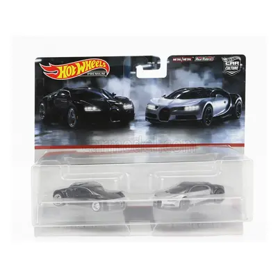 Mattel hot wheels Bugatti Set 2x Veyron 2009 + Bugatti Chiron 2016 1:64 Černá Stříbrná