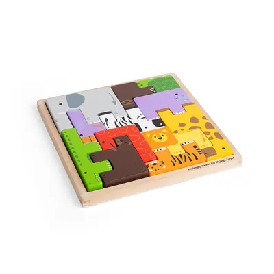 Bigjigs Toys Dřevěné kostky puzzle se zvířátky safari