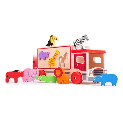 Bigjigs Toys Dřevěné auto se zvířátky safari