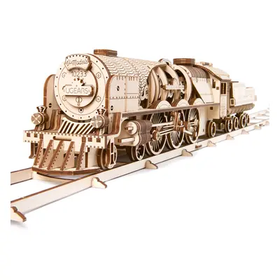 Ugears 3D dřevěné mechanické puzzle V-Express parní lokomotiva 4-6-2 s tendrem