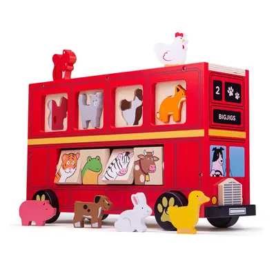 Bigjigs Toys Dřevěný autobus se zvířátky