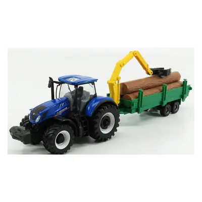 Bburago New holland T7.315 Tractor + Tree Forwarder And Wood 1:50 Modrozelené Dřevo