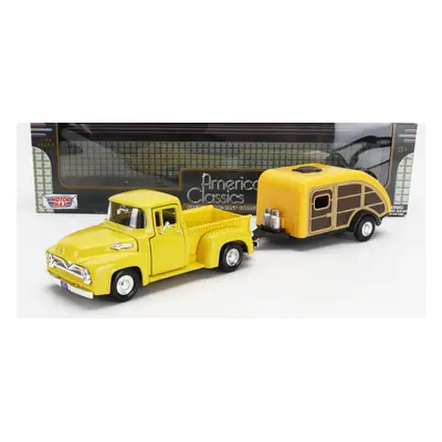 Motor-max Ford usa F-100 Pick-up With Trailer Roulotte 1955 1:24 Žluté Dřevo