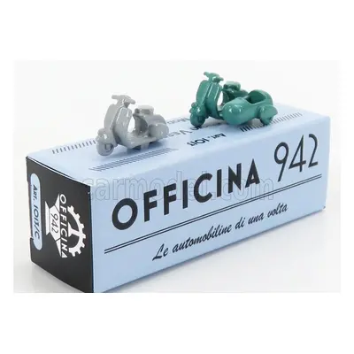 Officina-942 Piaggio Set 2x Vespa 98 + Vespa 98 Sidecar 1946 1:76 Světle Šedozelená