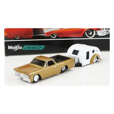 Maisto Chevrolet El Camino Pick-up With Trailer Roulotte 1967 1:64 Zlatá Bílá