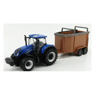 Bburago New holland T7.315 Tractor + Livestock Forwarder 1:50 Modrá Hnědá