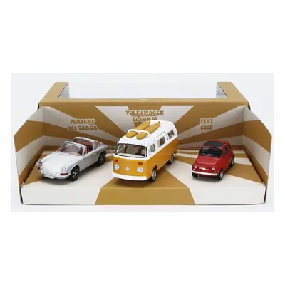 Norev Porsche Set 3x Jet-car 911 Targa Spider 1969 - Fiat 500 1965 - Volkswagen T2b Camper Van 1