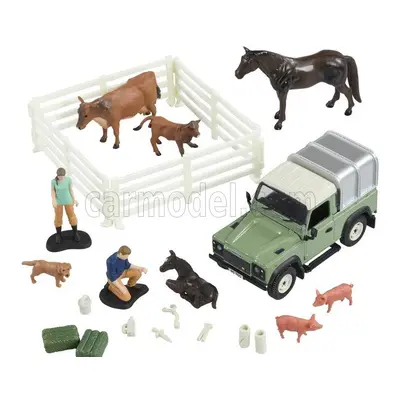 Britains Land rover Land Defender 90 Pick-up Closed With Animals And Figures 1984 1:32 Zelené St