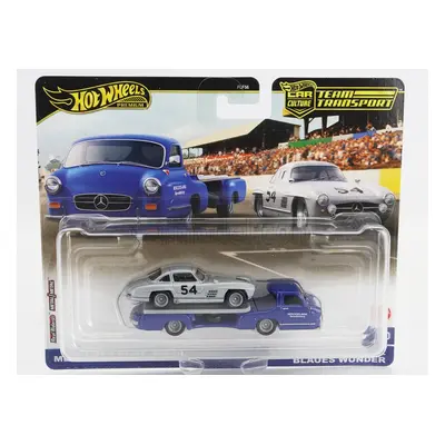 Mattel hot wheels Mercedes benz Truck Car Transporter With 300sl N 54 Racing 1955 1:64 Modrá Stř