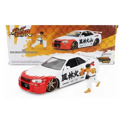 Jada Nissan Skyline Gt-r (r34) Advan 2002 With Street Fighter Ryu Figure 1:24 Bílá Červená