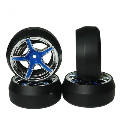 Spec D AX505 Wheel Offset +3 Blue Silver w/Tire 4pcs For 1/10 Drift